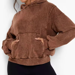 Women Cotton Blend <b>Acid</b> Wash Oversized Pullover Hoodie Solid Color <b>Drop</b> Shoulder Full Sleeve Fashion Streetwear <b>Acid</b> Wash Hoodie - Product Image 4