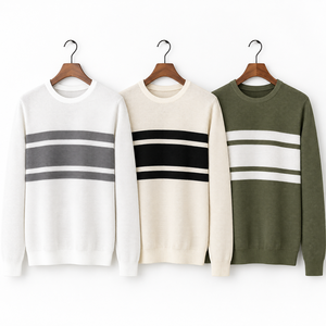 Sweat-shirt en tricot texturé nid d'abeille rayé pour homme, col rond, manches longues, coton respirant, vêtements décontractés |   Fabrication OEM ODM - Product Image 6