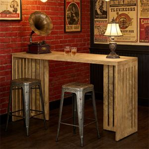 Table de bar rectangulaire en bois avec design soigné, table à manger uniquement - Product Image 2