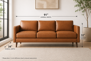 Modern Genuine Leather Three Seat <b>Sofa</b> <b>Bed</b> Wood Legs Tight Back Square Arms Midcentury Living Room Furniture School - Product Image 2