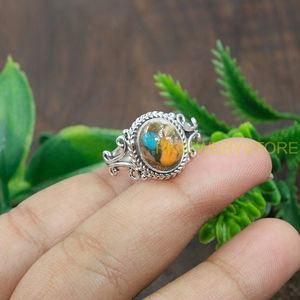 Anillo de Plata de Ley 925 con Gema de Turquesa de Ostra Espinosa Naranja de Alta Calidad, Diseño Hecho a Mano, Anillo de Promesa, Joyería Boho - Product Image 4