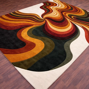 Tapis en laine beige gris à motifs abstraits, tissé à la main, prix bas, style écologique, pour salon et décoration enfant. - Product Image 1