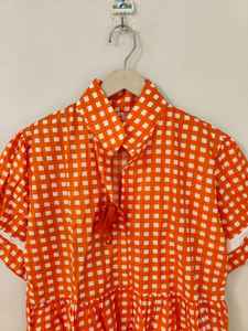 Vestido de Algodón Naranja para Mujer, Vestido Corto de Verano con Cuello y Manga Corta Hecho a Mano, Túnica Informal Estilo Boho - Product Image 3