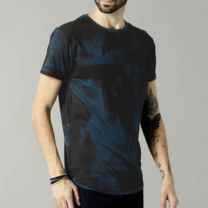 Camiseta de Hombre con Estampado Abstracto Azul Oscuro, Estilo Casual Urbano, Manga Corta, Transpirable, de Algodón para Verano - Product Image 5