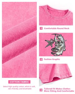 Camiseta rosa oversize de manga corta con estampado metálico y de estrellas, diseño streetwear, cuello redondo, jersey de algodón, camiseta para hombre - Product Image 2