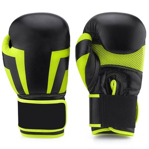 Gants d'entraînement de boxe en PU noir et vert fluo avec fermeture Velcro pour adultes, design respirant - Product Image 1