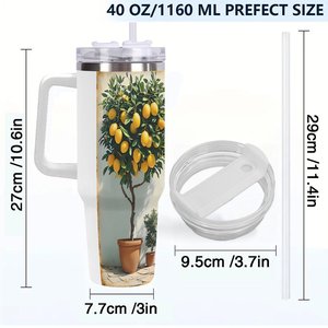 Custom Branded Tumbler 40oz Stainless Steel Travel <b>Mug</b> With Lemon Door Design For Outdoor Use - Product Image 4