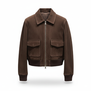 Veste en cuir suédé marron pour homme, style workwear, col rabattu, fermeture éclair, coupe classique, vêtement d'automne, couleur unie - Product Image 4
