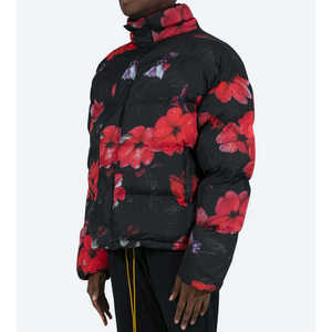 Blouson matelassé personnalisé pour homme, imprimé floral rouge, chaud pour l'hiver, style streetwear, col montant, épais, unisexe - Product Image 2
