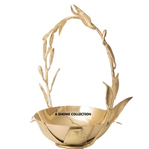 Diseño decorativo latón hoja mango Acero inoxidable cuenco dorado incienso bakhoor quemador - Product Image 1