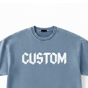 Premium 280GSM Heavyweight Cotton Acid Wash Oversized T-shirt | Custom Logo <b>Studded</b> Neckline Streetwear Hip Hop Tee - Product Image 3