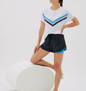 Latest High <b>Impact</b> Double Layer Women Fashion Quick-Dry Drawstring Design Sports <b>Shorts</b> With Pocket Print Pattern Blue Inner Fit - Product Image 5