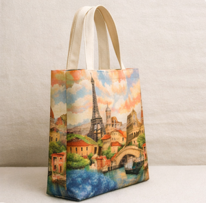 Wholesale Custom Printed Organic Cotton Canvas Shopping Tote <b>Bag</b> With Logo European Places Print Medium Size Handheld Tote - Product Image 4