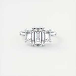 3.00 Ct Emerald Cut Lab Grown Diamond Three <b>Stone</b> Engagement Ring In 14K White Gold Classic - Product Image 3