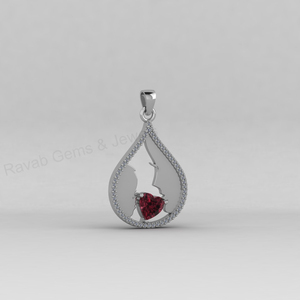 Colgante de Plata 925 con Granate Rojo de 7mm en Forma de Corazón, Diseño Exclusivo con Diamantes CZ, Regalo de Joyería Fina para Parejas - Product Image 3