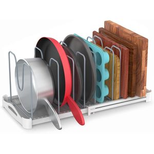 Adjustable GS02SS 7.7 Deep 12 Inch <b>Bakeware</b> Organizer Pot Lid Holder Rack for Pots Cake Molds Cutting Boards Mats Cookware - Product Image 1
