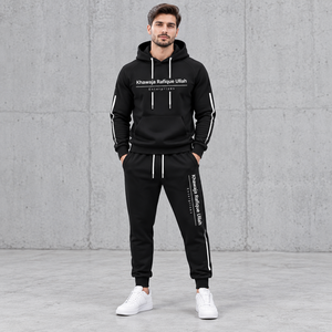 Khawaja Rafique Ullah Enterprises Men's <b>Black</b> Hooded Winter Solid Full Length Casual Sweatshirt <b>Pants</b> Set - Product Image 1