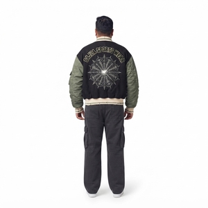 SAJZA Kinetic Forge Heavyweight Thermal Melton Wool <b>Varsity</b> <b>Bomber</b> <b>Jacket</b> <b>Men</b> Patchwork Front Crinkle Chenille Patch Nylon - Product Image 2