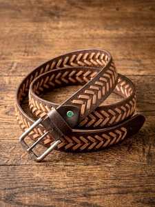 Cinturón de Cuero Trenzado a Mano para Hombre, Color Marrón, con Hebilla de Latón Antiguo, Estilo Occidental Informal Vintage - Product Image 2