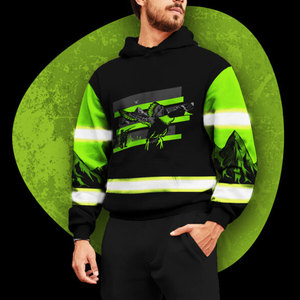 Men's Custom Duck Hunting Hoodie Black Neon Green 3D Print Fleece Casual Outdoor Wear With Name Personalization - Product Image 3