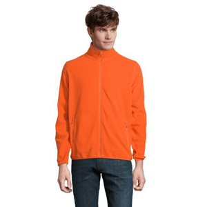 Chaqueta de Forro Polar Naranja para Hombre, Cuello Alto, Cierre de Cremallera, Transpirable, Informal, para Invierno, Corte Regular, Color Sólido, Tejido de Poliéster - Product Image 1