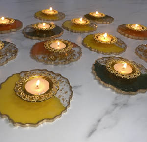Traditional New Arrival Housewarming Tea Light Candle Holder <b>Christmas</b> Decoration Diwali Decor Resin Crystal Candle Holder Decor - Product Image 1