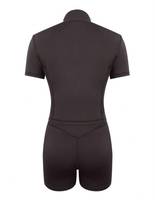 Ensemble de vêtements de sport pour femmes, couleur unie, bodycon, manches courtes, col en V, fermeture éclair sur le devant, écologique, coupe ajustée, tricot sans couture, spandex