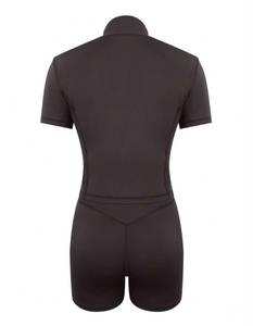 Women Solid Color Bodycon Fitness Short Sleeve V Neck Zip Front Activewear <b>Set</b> Eco-Friendly Skinny Fit Seamless Knitted Spandex - Product Image 3