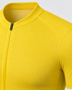 Maillot de cyclisme jaune à manches courtes en Spandex/Polyester, fermeture éclair intégrale, respirant, séchage rapide, imprimé par transfert thermique, unisexe - Product Image 5