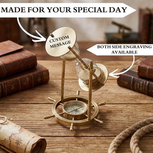 Reloj de arena de latón personalizado con brújula funcional, temporizador de arena recargable de cinco minutos, regalo vintage náutico para ceremonia de unión de bodas - Product Image 4