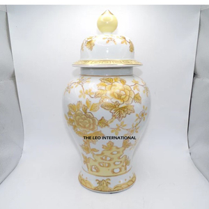 High Demanding Exclusive Quality Glass Made Other Home <b>Decor</b> Flower Vase With Gold Plated Flowers And Leaves Design Ginger <b>Jars</b> - Product Image 6