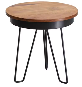 Round Wooden <b>Side</b> <b>Table</b> with Black Metal Hairpin Legs Modern Accent <b>Table</b> for <b>Sofa</b> Bedroom and Lounge Decor - Product Image 1