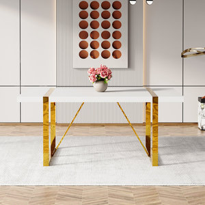 Mesa de Comedor Moderna con Cubierta de Vidrio Rectangular y Base de Acero Inoxidable, Ligera, para el Hogar, Muebles, Escuela y Apartamento - Product Image 6