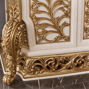 Armario de Madera de Caoba Ecológico y Duradero con Diseño Antiguo Europeo Clásico, Puertas de Madera Maciza Talladas con Hoja de Oro y Acero Inoxidable - Product Image 5