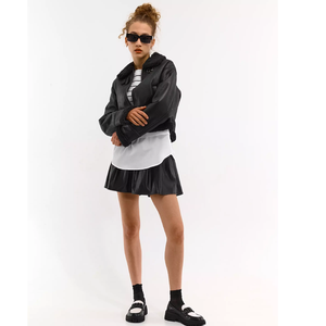Veste moto en similicuir pour femme avec col et poignets en fourrure, manteau court d'hiver épais et coupe-vent - Product Image 2