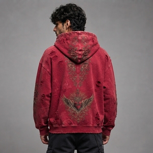 Premium Soft Cotton Casual <b>Pullover</b> Vintage Distressed Appearance <b>Men</b> Distressed Embroidery Hoodies With Detailed Embroidery - Product Image 6