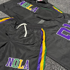 100% Nylon Embroidered Shirt & Shorts <b>Set</b> For Men Drawstring Mid Waist <b>Knitted</b> Solid Waterproof Breathable - Product Image 2