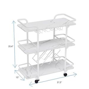 Carrello Bar Bianco a Tre Ripiani con Portabottiglie e Portabicchieri per Famiglie e Piccoli Raduni - Product Image 5