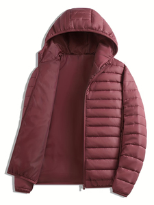 Veste d'hiver à capuche pour homme, couleur unie, coupe-vent, fermeture éclair, style décontracté, rembourrage en fibre de polyester - Product Image 1