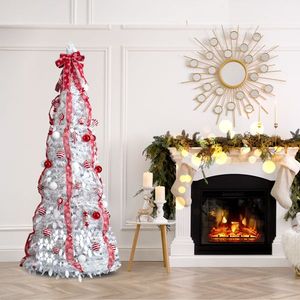 6 FT Pop up Artificial Christmas <b>Tree</b> Fully Decorated <b>with</b> 100 Warm Red <b>Lights</b> Pre-lit for Home Office Use - Product Image 6