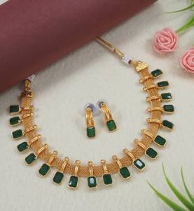 Conjunto de Joyería Tradicional de Oro con Piedras Sintéticas, Collar y Pendientes de Moda, Joyería de Fantasía con Base de Cobre, Gargantilla de Malla para Regalo de Novia - Product Image 3