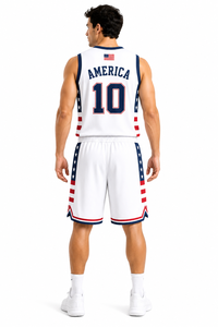 Conjunto de uniforme de baloncesto personalizado de EE. UU. para hombre, camiseta y pantalones cortos sublimados, transpirables, de secado rápido, ropa de entrenamiento para equipo, kit deportivo para adultos - Product Image 3