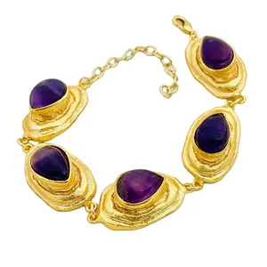 <b>Gold</b> Plated Handmade Unique Designer Gemstone <b>Bracelet</b> SKU7430 Custom Wholesale Germanium Tourmaline Wristband <b>Bracelets</b> Men - Product Image 1