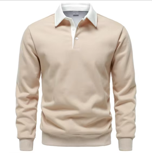 Polo de Manga Larga Verde para Hombre, Color Sólido, Tejido de Punto, Diseño Casual con Botones - Product Image 3