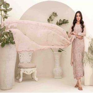 Robes Eid Robes de soirée lourdes pour femmes avec broderie en mousseline de soie Costumes punjabi trois pièces par Tawakkal Vol SETAREH Long Maxi - Product Image 6