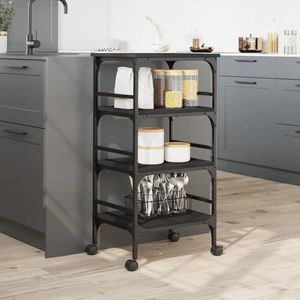 Carrello da Cucina in Legno Ingegnerizzato Nero 45x35x90 cm - Isole e Carrelli da Cucina - Product Image 4