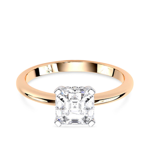 Anillo de compromiso solitario de oro macizo de 14K con diamante de laboratorio talla Asscher, chapado en rodio, corte escalonado cuadrado, para aniversario o boda - Product Image 2