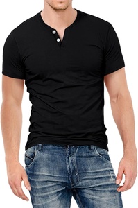 T-shirt Henley à manches courtes en coton blanc uni pour homme, coupe ajustée, avec poche, style décontracté - Product Image 3