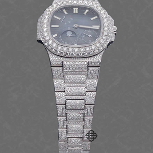 Montre unisexe de luxe de haute qualité en acier inoxydable blanc sertie de diamants carrés, verre entièrement glacé, mouvement à quartz, style romain - Product Image 4