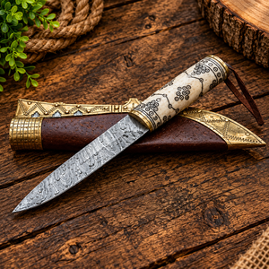 Couteau utilitaire médiéval forgé à la main en acier à haute teneur en carbone, style antique, couteau de chasse viking, outil en cuir, couteau en acier inoxydable - Product Image 1